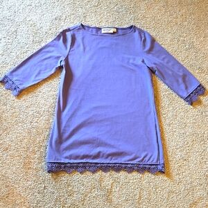 Norm Thompson Women's Quarter Sleeve Pastel Purple Lilac Blouse With Lace Size S